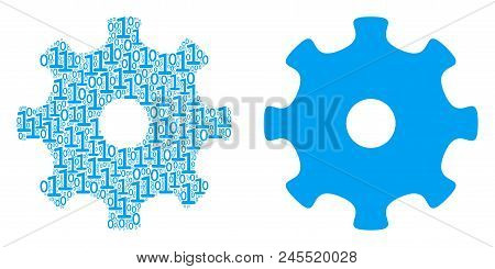 Gear Composition Icon Of Zero And One Symbols In Different Sizes. Vector Digits Are Composed Into Ge