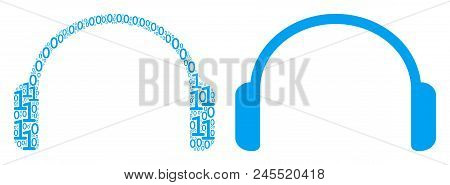 Headphones Collage Icon Of Zero And One Symbols In Random Sizes. Vector Digit Symbols Are Randomized