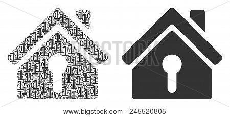 Home Keyhole Composition Icon Of One And Zero Digits In Variable Sizes. Vector Digital Symbols Are G