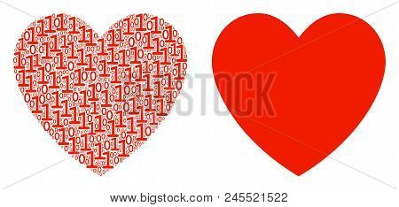 Love Heart Collage Icon Of Zero And Null Digits In Variable Sizes. Vector Digit Symbols Are Composed