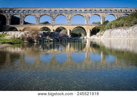Pont Du Gard Roman Aqueduct And River, France