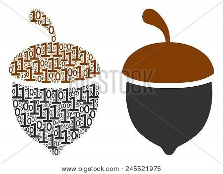 Oak Acorn Mosaic Icon Of Zero And Null Digits In Variable Sizes. Vector Digit Symbols Are Combined I