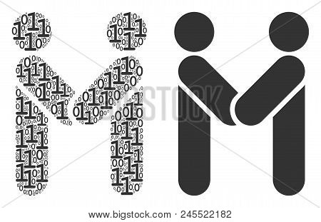 Persons Handshake Collage Icon Of Zero And One Symbols In Variable Sizes. Vector Digit Symbols Are C