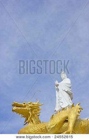 Guan Yin On The Golden Dragon