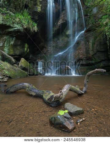 Stunning Waterfall Landscape At Roughting Linn In Northumberland National Park In England
