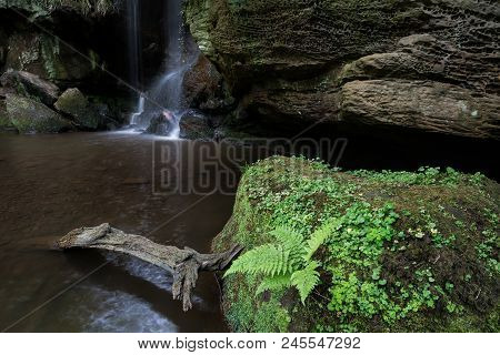 Stunning Waterfall Landscape At Roughting Linn In Northumberland National Park In England