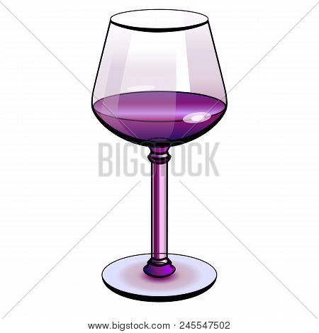 A Glass Of Wine. Color Illustration. A Glass For Wine. Contour Drawing With A Gradient