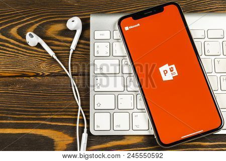 Sankt-petersburg, Russia, June 2, 2018: Microsoft Office Powerpoint Application Icon On Apple Iphone