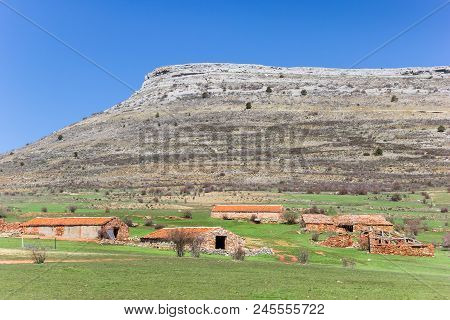 Old Farms In The Landscape Of Castilla Y Leon Near Atienza, Spain