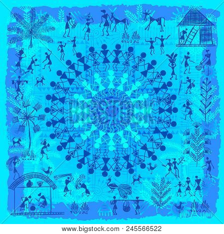 Warli Painting - Hand Drawn Traditional The Ancient Tribal Art India. Pictorial Language Is Matched 