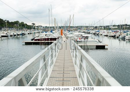 Morgat, France 29 May 2018 Panoramic Outdoor View Of Sete Marina Many Small Boats And Yachts Aligned