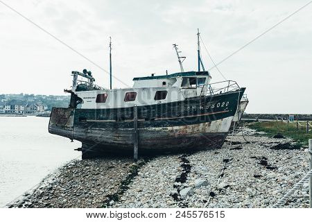 Wrecks Of Fishing Boats At The Ships Cemetery, Camaret-sur-mer, Finistere, Brittany, France 29 May 2