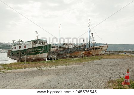 Wrecks Of Fishing Boats At The Ships Cemetery, Camaret-sur-mer, Finistere, Brittany, France 29 May 2