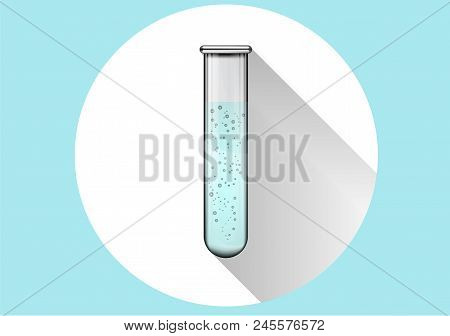 Test Tube In A Wite Circle With Shaddow And Sky-blue Background. Vector
