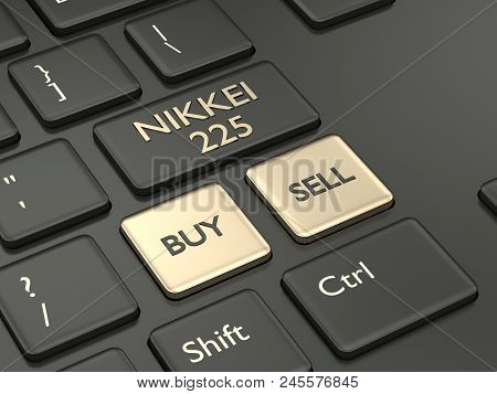 3d Render Closeup Of Computer Keyboard With Nikkei 225  Index Button. Stock Market Indexes Concept.