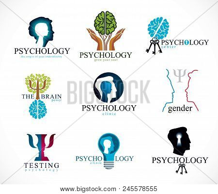 Psychology, Brain And Mental Health Vector Conceptual Icons Or Logo Set. Relationship And Gender Psy
