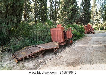 The Remains Of The Defeated Fighting Vehicles Of The Hagana - The Idf - Ambushed During The War Of I
