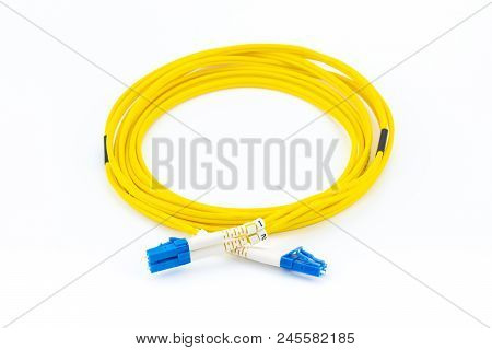 Fiber Optics Single Mode Patch Cord Lc To Lc Connector, Isolated On White Background