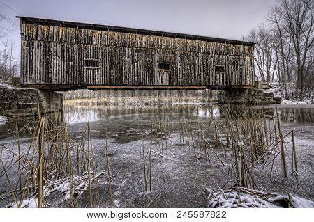 The Shoreham Railway Covered Bridge In Vermont