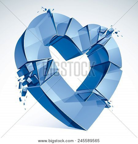 Breakup Concept Of Broken Heart, 3d Realistic Vector Illustration Of Heart Symbol Exploding To Piece