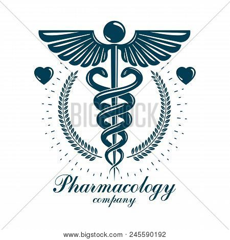 Aesculapius Vector Abstract Business Logo For Use In Medical Treatment. Cardiovascular System Diseas
