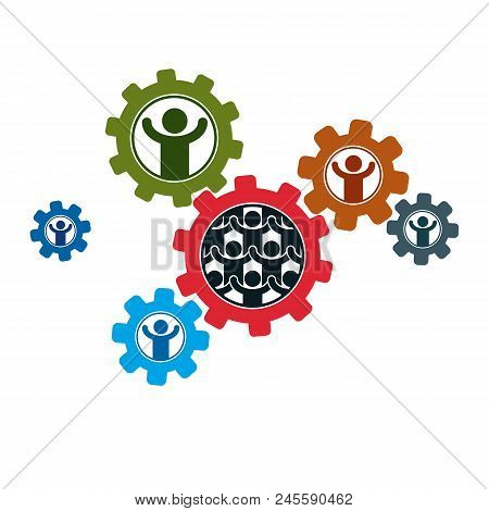 Mankind And Person Conceptual Logo, Unique Vector Symbol Created With Different Icons. System And So
