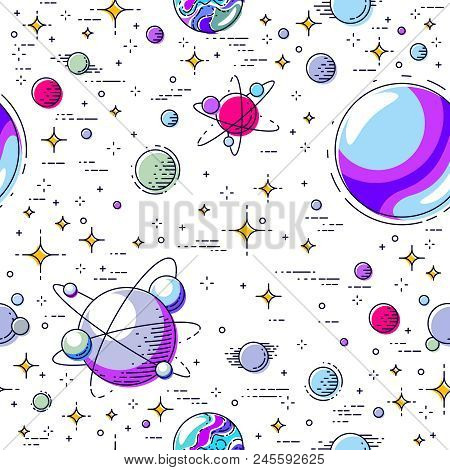 Seamless Space Background With Planets, Stars, Asteroids And Meteors, Undiscovered Deep Cosmos Fanta