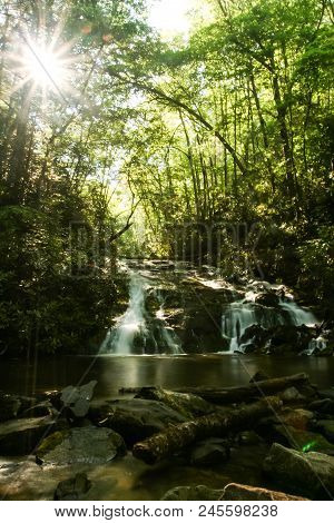 A Waterfall In A Forest.  Great Smoky Mountains National Park, Usa.