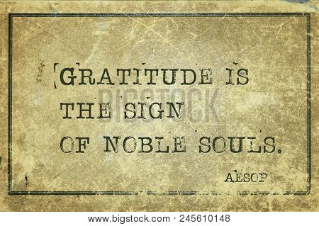Gratitude Is The Sign Of Noble Souls - Famous Ancient Greek Story Teller Aesop Quote Printed On Grun