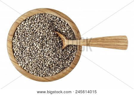 Hemp Seeds In A Plate With Spoon Isolated On White Background, Place For Text