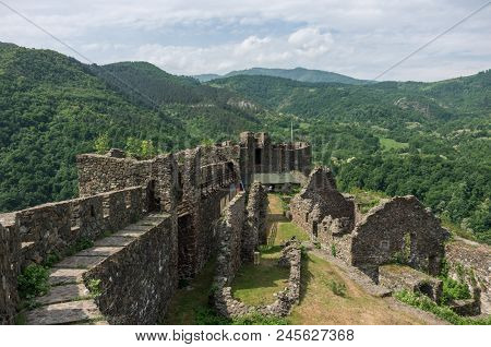 On The Wall Of Medieval Fortress Maglic, Mountain Range At Background , Serbia