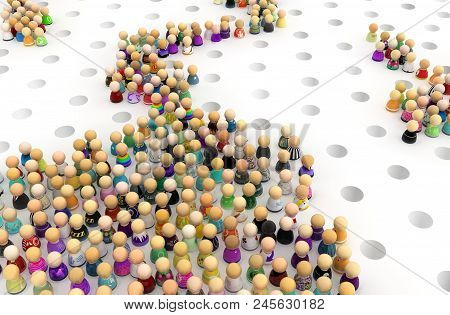 Crowd Of Small Symbolic Figures, Avoiding Pitfalls Many, 3d Illustration, Horizontal Background