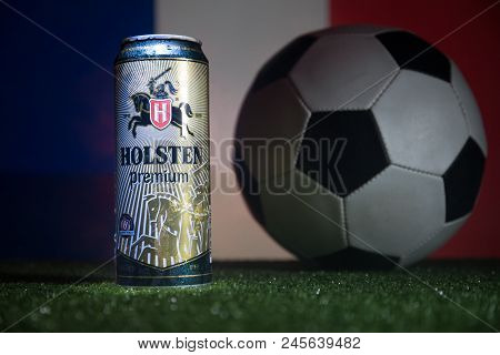 London, Uk - January 02, 2018: Aluminium Can Of Holsten Pils Beer On White Background.brewing Compan