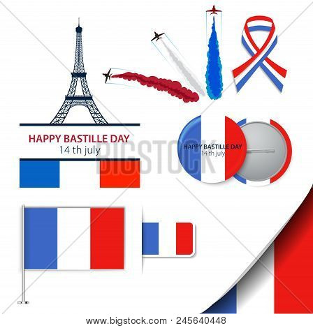 Greeting Card Design For The Bastille Day Fourteen Of July Or Another French Holiday. Stylish Vector