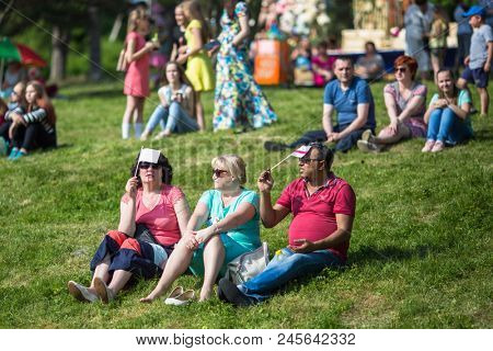 NIKOLSKIY / LENINGRAD REG, RUSSIA - JUN 16, 2018: During festival events dedicated to 69th anniversary of urban-type settlement Nikolskiy formation on the river Svir connecting Onega and Ladoga lakes.