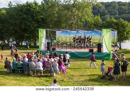 NIKOLSKIY /LENINGRAD REG, RUSSIA - JUN 16, 2018: During festival events dedicated to 69th anniversary of urban-type settlement Nikolskiy formation on the river Svir connecting Onega and Ladoga lakes.
