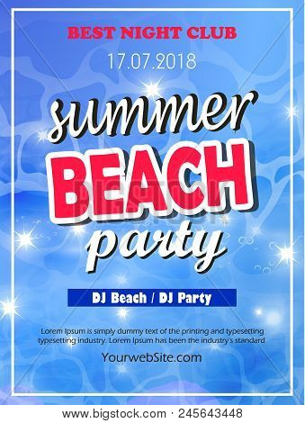 Summer Beach Party Template, Banner Or Flyer Design With Illustration On Glossy Background.