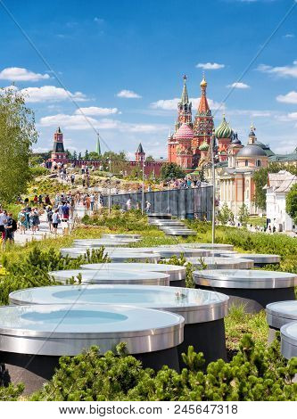 Moscow - June 16, 2018: People Visit The Zaryadye Park Near Moscow Kremlin, Russia. Zaryadye Is One 