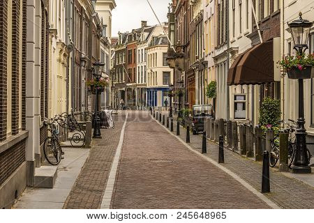Typical Street With Its Traditional Buildings In The Historic Center Of The City Of Utrecht. Netherl