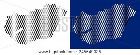 Dot Hungary Map. Vector Geographic Map On White And Blue Backgrounds. Vector Composition Of Hungary 