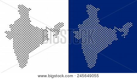 Pixel India Map. Vector Geographic Map On White And Blue Backgrounds. Vector Collage Of India Map Or