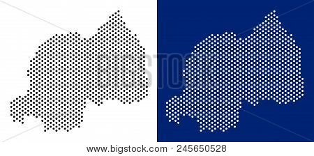 Pixel Rwanda Map. Vector Geographic Map On White And Blue Backgrounds. Vector Mosaic Of Rwanda Map O