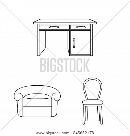 Furniture And Interior Outline Icons In Set Collection For Design.home Furniture Vector Symbol Stock