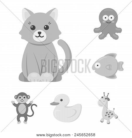 An Unrealistic Monochrome Animal Icons In Set Collection For Design. Toy Animals Vector Symbol Stock