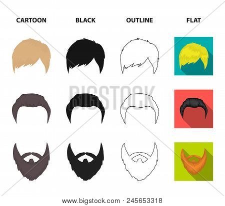 Mustache And Beard, Hairstyles Cartoon, Black, Outline, Flat Icons In Set Collection For Design. Sty