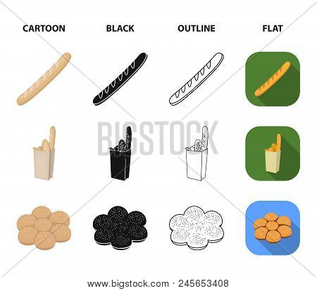 Rye Round Bread, A Croissant, A French Loaf, A Bag Of Bread.bread Set Collection Icons In Cartoon, B