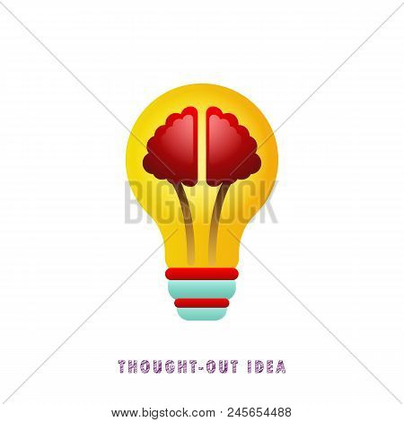 Thought-out Idea. Light Bulb With Brain. Flat. Gradient.