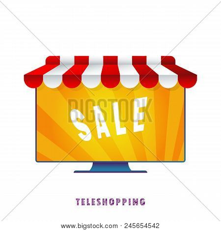 Teleshopping. Online Shop. Vector Illustration. Flat. Gradient.