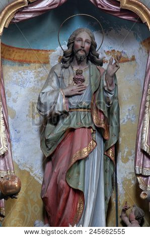 MARIJA NA MURI, CROATIA - AUGUST 08: Sacred Heart of Jesus statue on the altar in the parish church of Assumption in Marija na Muri, Croatia on August 08, 2017.