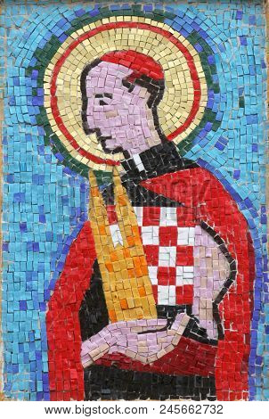 SISAK, CROATIA - DECEMBER 07: Blessed Aloysius Stepinac, mosaic in the Church of Saint Joseph in Sisak, Croatia, on December 07, 2017.